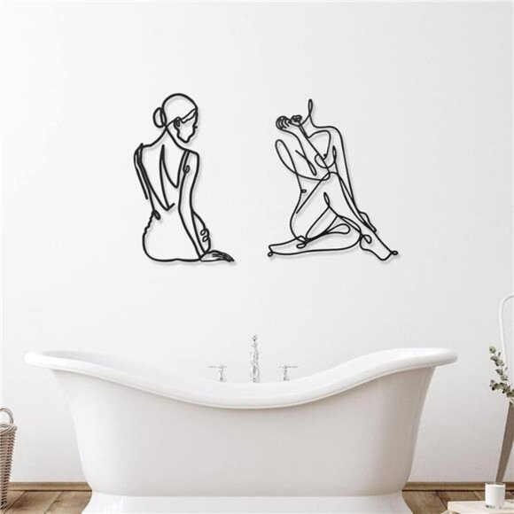 Metal Wall Art Set of 2 Abstract Woman Modern Minimalist Home Decor Black Art - Picture 7 of 8